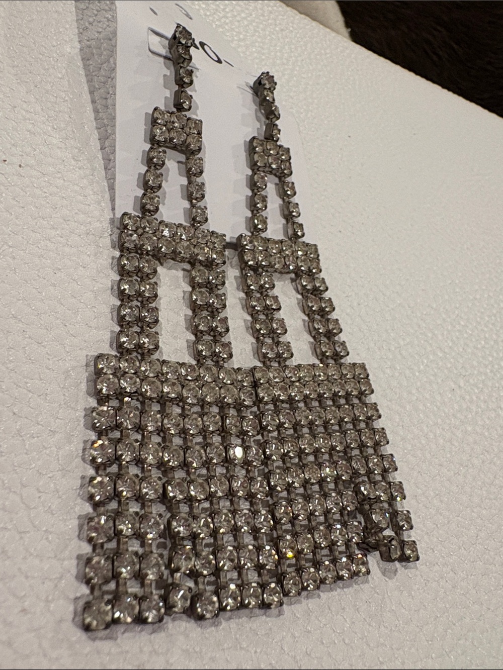 Silver Rhinestone Drop Statement Earrings Vintage New  Pierced 9/26